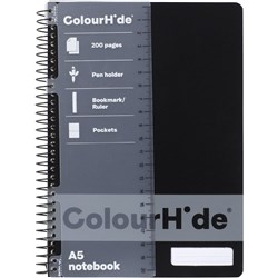 ColourHide Spiral Notebook A5 Side Bound 200 Page Black