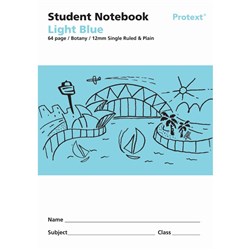 Protext Student Note Book 250 x 175mm Single Ruled 12mm/Plain 64 Page Light Blue