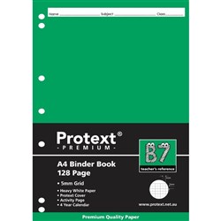 Protext Premium Binder Book A4 7 Hole Punched 128 Page 5mm Grid B7