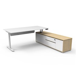 Rapidline Halo+ Executive Desk + RHS Cabinet + Panel 2020W x 2011D x 620-1270mmH White/Wht