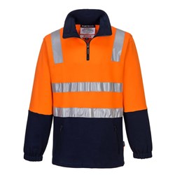 Portwest Hi-Vis Contrast 1/4 Zip Brush Fleece Jumper With Tape 5XL Orange And Navy