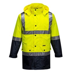 Portwest Eyre Hi-Vis Contrast Rain Traffic Jacket 5XL Yellow And Navy