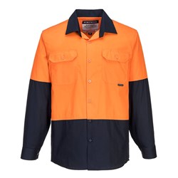 Portwest Canberra Hi-Vis Contrast Lightweight Class D Shirt Long Sleeve 3XL Orn/Navy