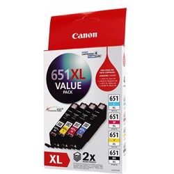 Canon Pixma CLI651XL Ink Cartridge High Yield Value Pack CMYK