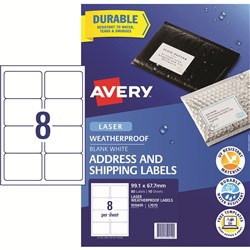 Avery Weatherproof Address & Shipping Laser White L7070 99.1x67.7mm 8UP 80 Labels