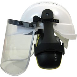 Maxisafe Helmet With Clear Visor And Earmuffs White