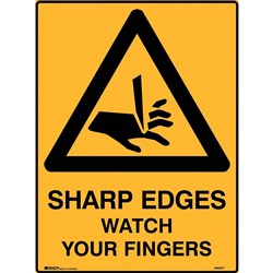 Brady Warning Safety Sign Sharp Edges Watch Your Fingers 450W x 600mmH Poly Yellow/Blk